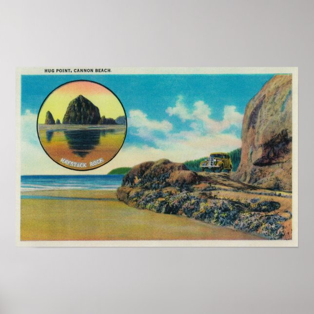 Hug Point at Cannon Beach and Haystack Rock Poster (Front)