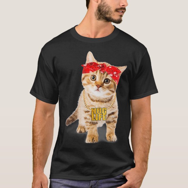 Hug Thug Gangster Life Gold Chain Cat  Gangsta T-Shirt (Front)