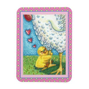 HUG YOUR MOMMA, CUTE BABY CHICK LOVES MOTHER HEN MAGNET