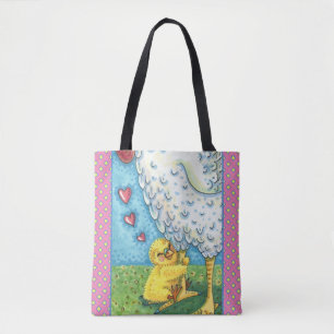HUG YOUR MOMMA, CUTE BABY CHICK LOVES MOTHER HEN TOTE BAG