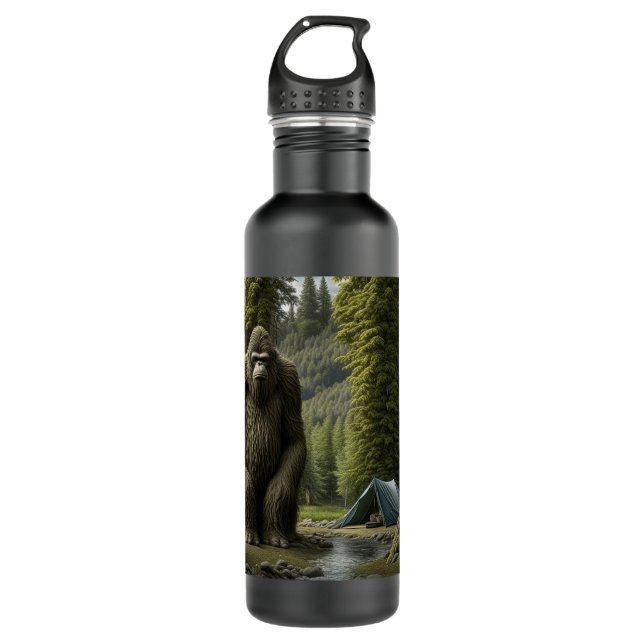 Huge Bigfoot sitting in the Woods next to a Tent 710 Ml Water Bottle (Front)