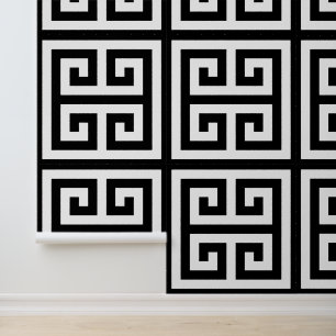 Huge Black and White Greek Key Wallpaper
