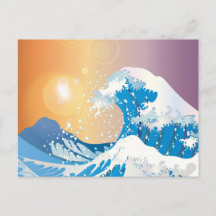 Huge Blue Wave with Sun Drawing Postcard