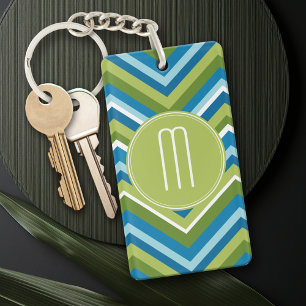 Huge Bright Chevron Pattern with Custom Monogram Key Ring