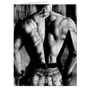 HUGE CARD Shirtless Bodybuilder In Tight Jeans