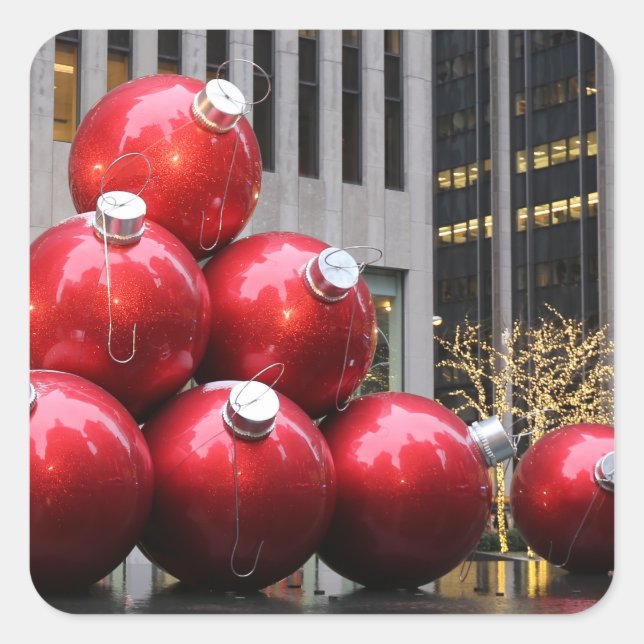 Huge Christmas Ball Ornaments in NYC Square Sticker (Front)