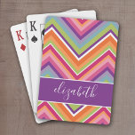 Huge Colorful Chevron Pattern with Name purple Playing Cards<br><div class="desc">A bold,  graphic zig zag design in sweet,  cheerful colors. This colorful design can be found on many popular items. If you need to make adjustments to the art,  click on the customize it button and make changes.</div>