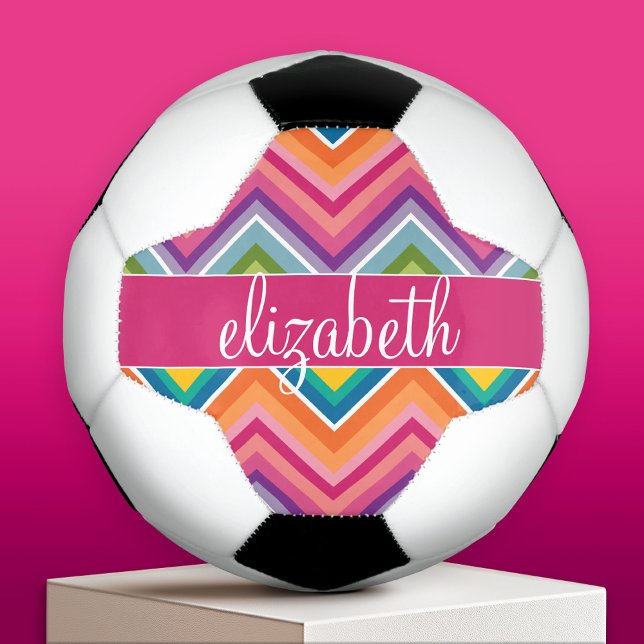 Huge Colourful Chevron Pattern Custom Name Soccer Ball (Custom Soccer Ball)