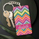 Huge Colourful Chevron Pattern with Name Key Ring<br><div class="desc">A bold,  graphic zig zag design in sweet,  cheerful colours. This colourful design can be found on many popular case styles. If you need to make adjustments to the art,  click on the customise it button and make changes.</div>