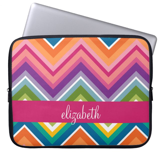 Huge Colourful Chevron Pattern with Name Laptop Sleeve (Front)
