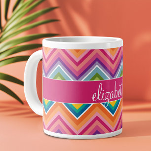 Huge Colourful Chevron Pattern with Name Large Coffee Mug