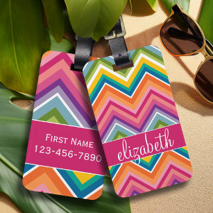 Huge Colourful Chevron Pattern with Name Luggage Tag