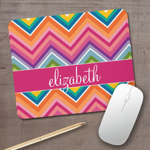 Huge Colourful Chevron Pattern with Name Mouse Pad