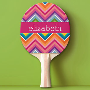 Huge Colourful Chevron Pattern with Name Ping Pong Paddle