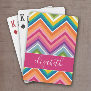 Huge Colourful Chevron Pattern with Name Playing Cards