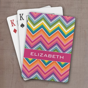 Huge Colourful Chevron Pattern with Name Playing Cards