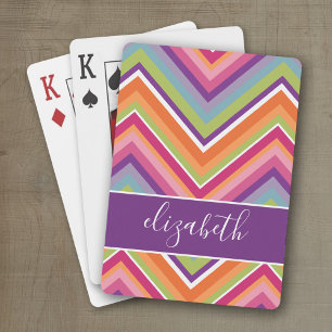 Huge Colourful Chevron Pattern with Name Playing Cards