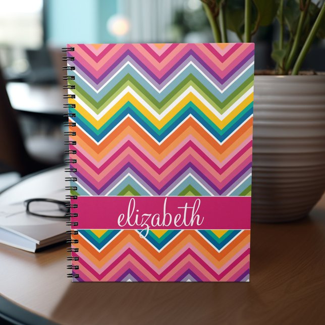 Huge Colourful Chevron Pattern with Name Spiral Notebook (Personalized notebook - add your name or other text)