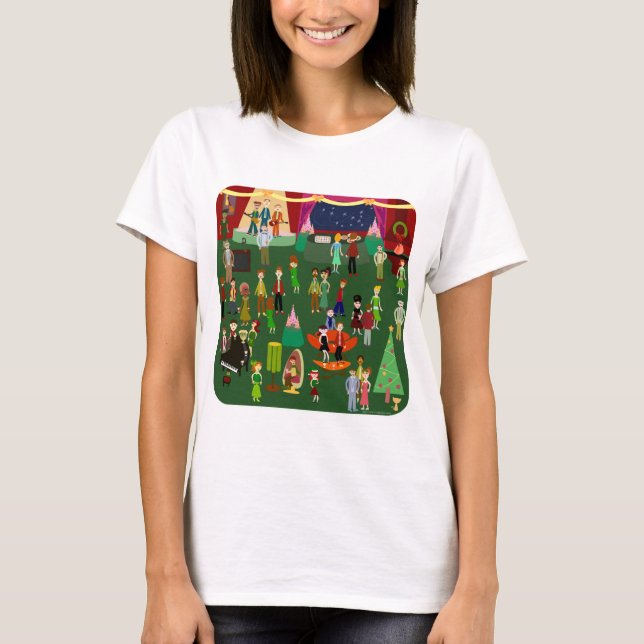 Huge Festive Holiday Party Fun Retro Art Cartoon T-Shirt (Front)