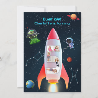 Huge Five with Photos | Rocket Space 5th Birthday Invitation
