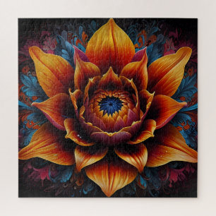 Huge flower head bloom of orange and blue jigsaw puzzle