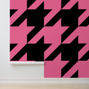 Huge French Pink and Black Houndstooth Wallpaper