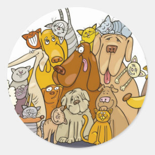 huge group of cats and dogs classic round sticker