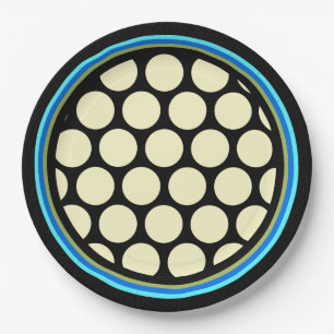 Huge Lemon Yellow Polka Dots + Blue, Olive + Black Paper Plate