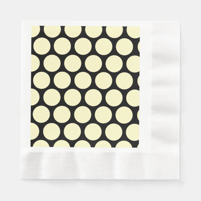 Huge Lemon Yellow Polka Dots on Black Napkin (Front)