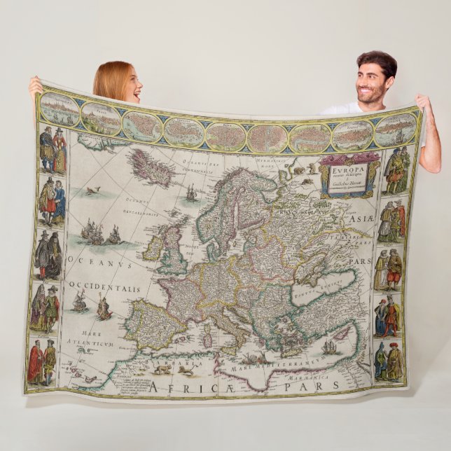 Huge Mediaeval Map of Europe (by Willem Blaeu) Fleece Blanket (In Situ)