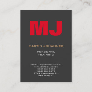 Huge Monogram Grey Red Sport Personal Trainer Business Card