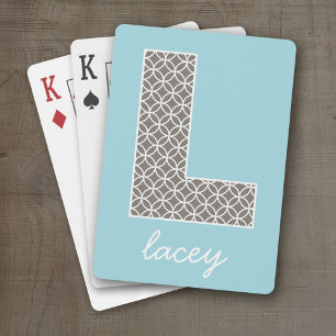 Huge Monogram L - pastel blue taupe geometric Playing Cards