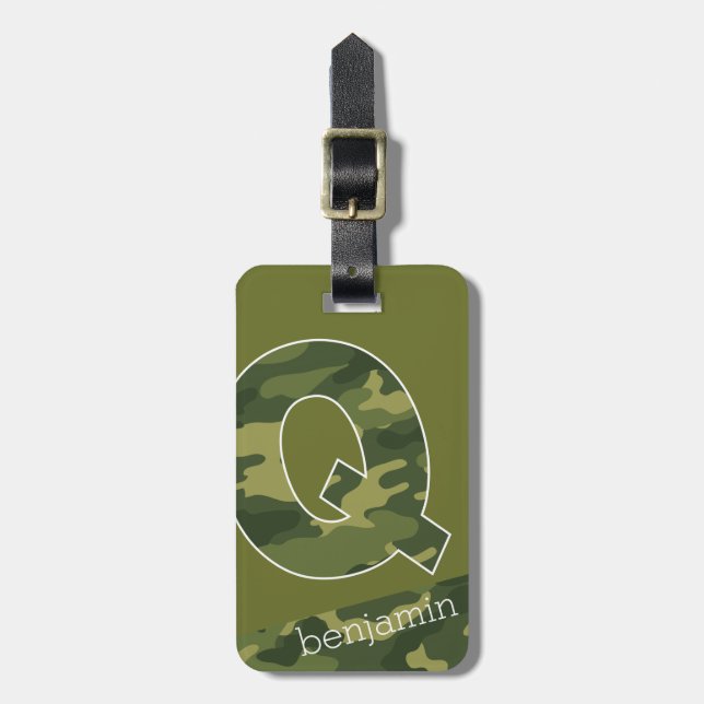 Huge Monogram Letter Q Camouflage Pattern Luggage Tag (Front Vertical)
