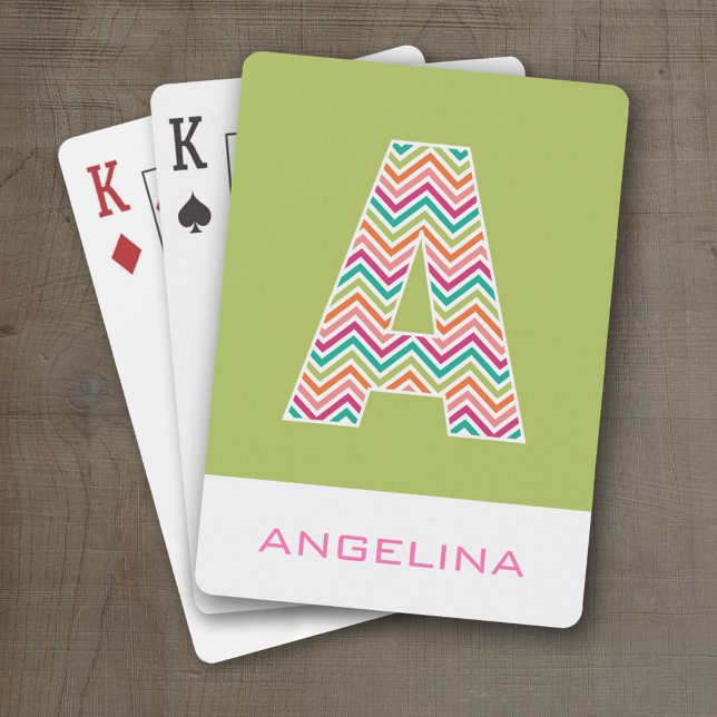 Huge Monogram with Colourful Chevrons Letter A Playing Cards (Personalized Playing Cards - Large Monogram)