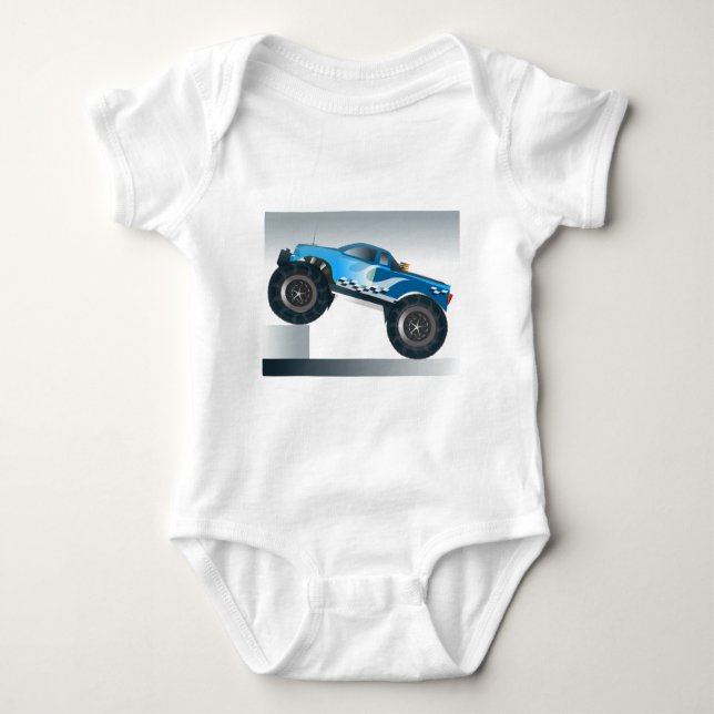 Huge Monster Truck Speedway-lover Design Baby Bodysuit (Front)