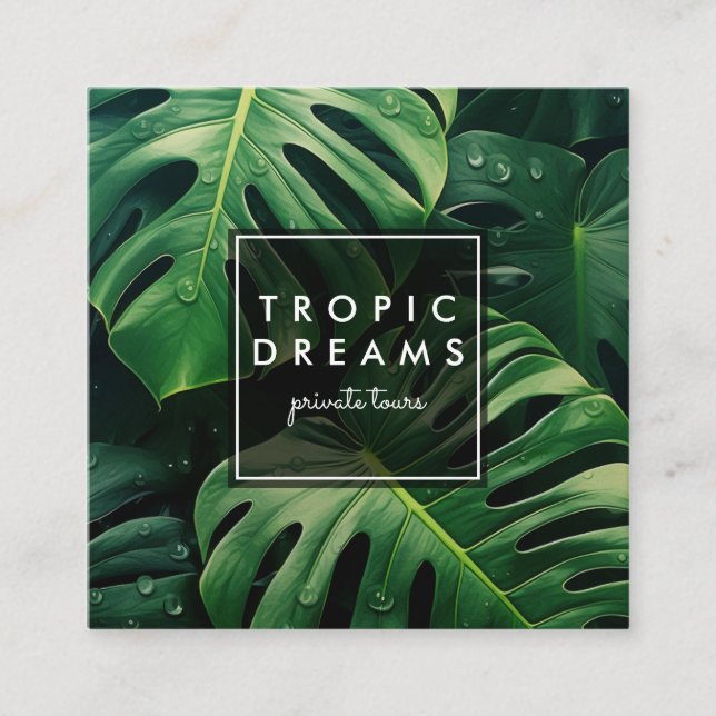 Huge Monstera Leaf Botanical Garden Photograph Square Business Card (Front)