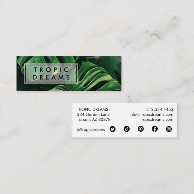 Huge Monstera Leaf Green Garden Photograph Mini Business Card (Front/Back)