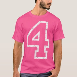 Huge Number 4 Four Distressed Collegiate Style T T-Shirt