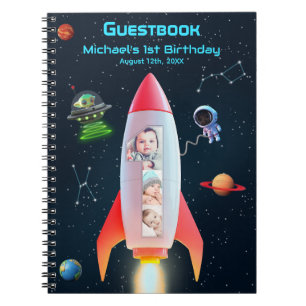 Huge One Rocket Space 1st Birthday Guest Book