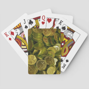 Huge Pile of Chocolate Filled Gold Coins Playing Cards