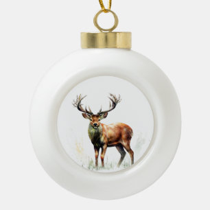 Huge Racked Deer  Ceramic Ball Christmas Ornament