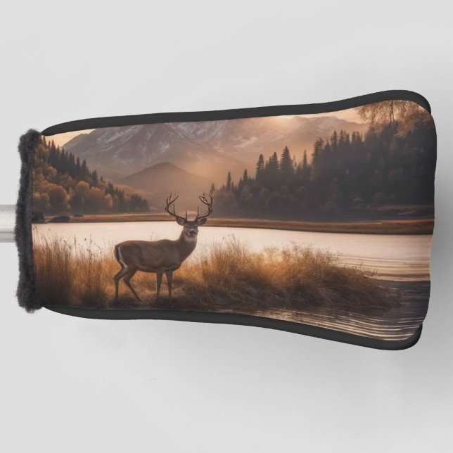 Huge Racked Deer on Mountain Lake Golf Head Cover (Front)