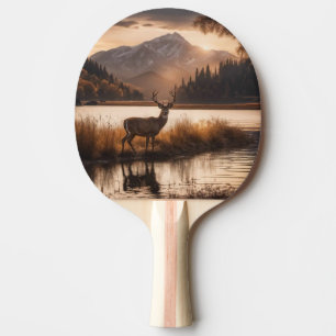 Huge Racked Deer on Mountain Lake Ping Pong Paddle