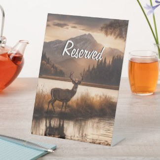 Huge Racked Deer on Mountain Lake Reserved Pedestal Sign