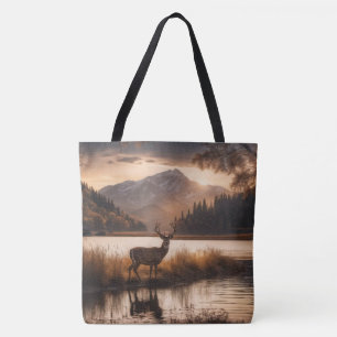 Huge Racked Deer on Mountain Lake Tote Bag