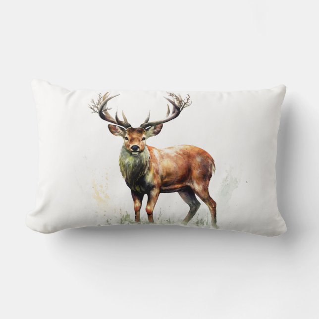 Huge Racked Deer Solid White Lumbar Cushion (Front)