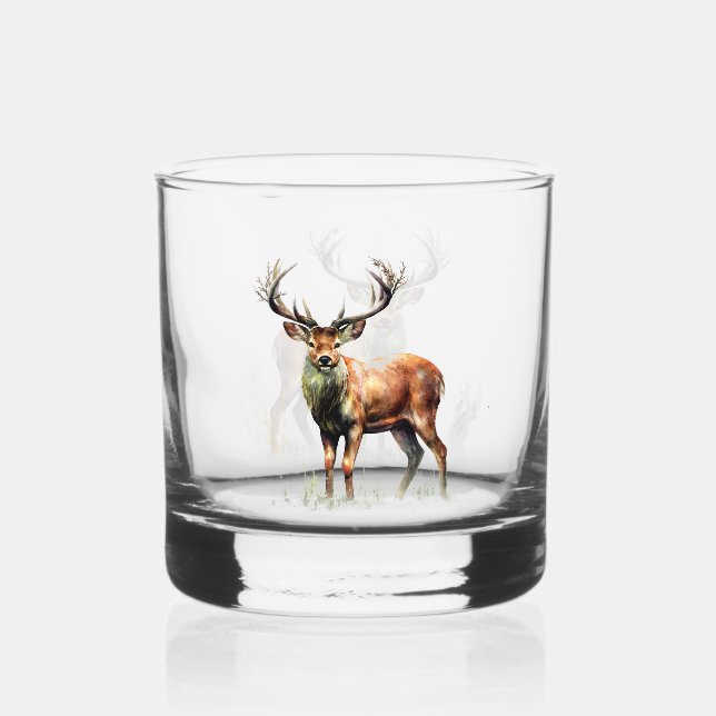 Huge Racked Deer  Whiskey Glass (Front)