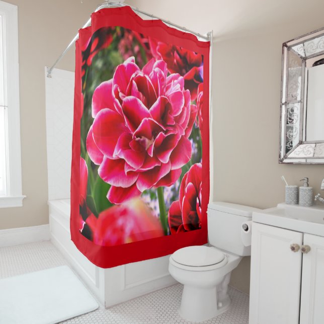 HUGE RED FLOWER SHOWER CURTAIN (In Situ)