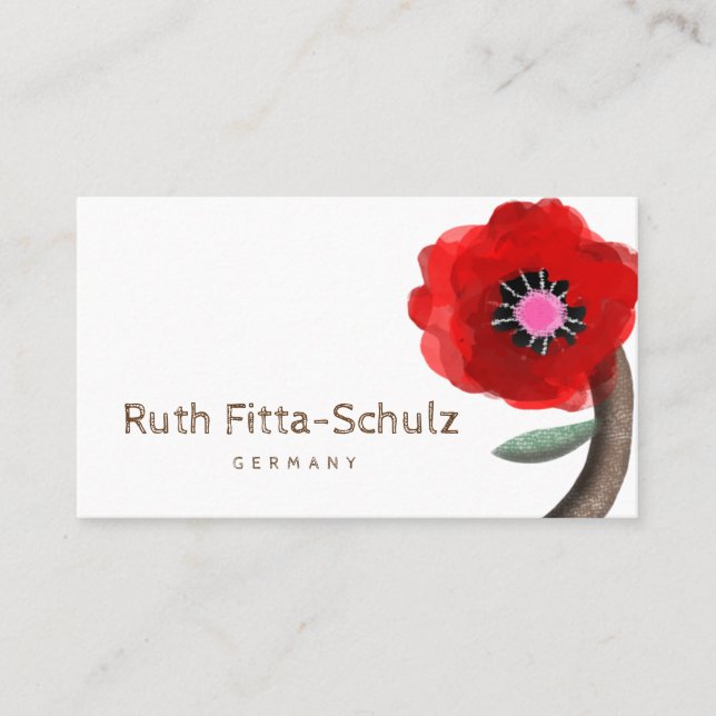 Huge Red Stems Watercolour Rose Business Card (Front)