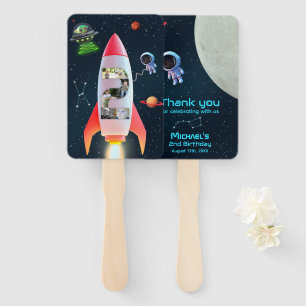 Huge Two Photo Collage Rocket Space 2nd Birthday Hand Fan